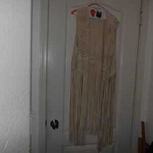 WESTERN BOHO STYLE TAN FAUX SUEDE LEATHER FRINGE EYELET VEST PYRAMID COLLECTION
